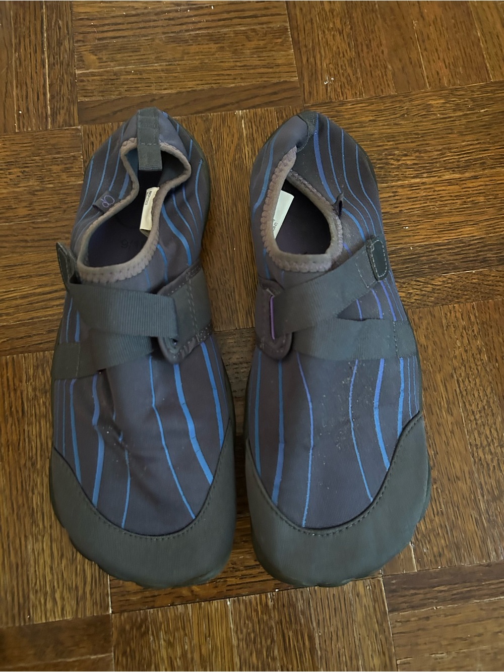 OP Men's Navy and Gray Slip-On Water Shoes with Blue Pinstripes
